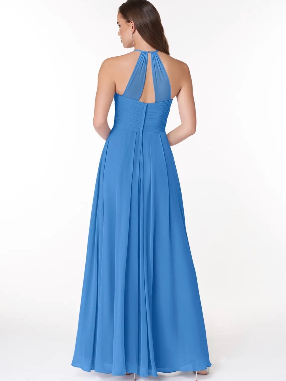Azazie Blue chiffon maxi dress with open back and halter neck - Picture 2 of 4